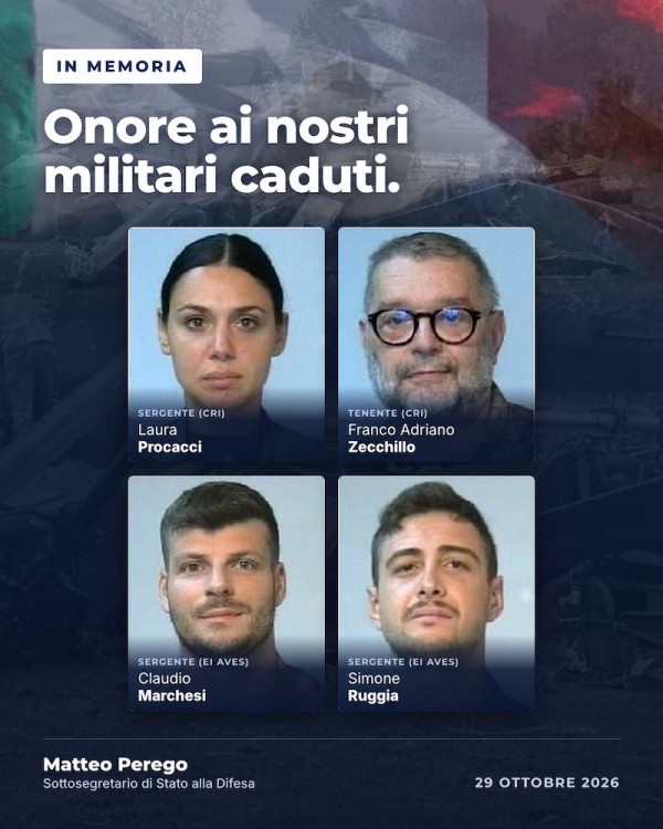 Scomparsa dei quattro nostri militari impegnati nella missione Eufor